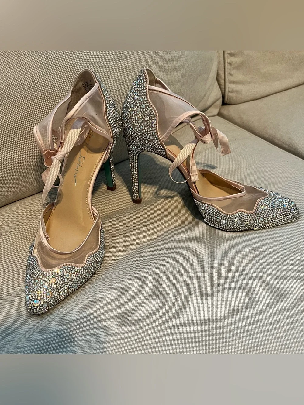 Embellished Pink Rhinestone High Heels with Ankle Ribbon